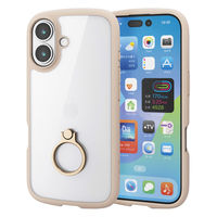 iPhone17 ケース ハイブリッド 衝撃吸収 軽量 薄型 リング付 ベージュ PM-A25ATSLFCRBE エレコム 1個（直送品）