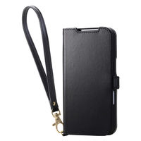 iPhone17 Pro ケース レザー 手帳型 ハンドストラップ付 ブラック PM-A25CPLFY4BK エレコム 1個（直送品）