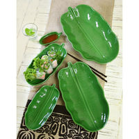 トモ・コーポレーション トレー 32cm バナナリーフ ストーンウェア グリーン 408184 1個（直送品）