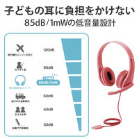 ヘッドセット こども用 両耳 USB接続 回転式マイクアーム レッド HS-KD01URD 1個 エレコム