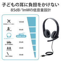ヘッドセット こども用 両耳 USB接続 回転式マイクアーム ブラック HS-KD01UBK 1個 エレコム