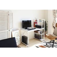 【軒先渡し】ヤマソロ デスク 大理石柄 オーア 棚付 幅1200×奥行640×高さ1220mm  ホワイト 82-697 1台（直送品）