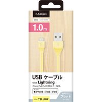 PGA Lightning充電＆通信フラットケーブル1.0m イエロー PG-ELFC10M24YE 1本（直送品）