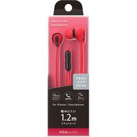 PGA ステレオインナーイヤーヘッドホン ハンズフリータイプ フラットケーブル 1.2m レッド PG-SHE4RD1 1本（直送品）