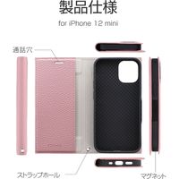 iPhone 12 mini 手帳型ケース カバー 薄型PUレザーフラップケース FOLINO ライトピンク（直送品）