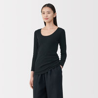 無印良品 レディース 婦人 あったか綿 Ｕネック八分袖Ｔシャツ 婦人Ｍ 黒 良品計画