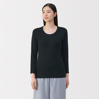 無印良品 レディース 婦人 あったか綿 厚手 Ｕネック八分袖Ｔシャツ 婦人Ｍ 黒 良品計画