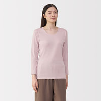 無印良品 レディース 婦人 あったか綿 厚手 Ｕネック八分袖Ｔシャツ 婦人Ｓ ライトピンク 良品計画