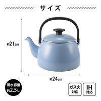 ケトル 2.5L やかん 琺瑯 IH・ガス火対応 アッシュブルー CTP-2.5K.AB 1個 富士ホーロー