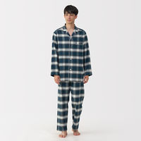 無印良品 メンズ 紳士 脇に縫い目のない フランネル長袖パジャマ 紳士Ｍ ダークネイビーチェック 良品計画