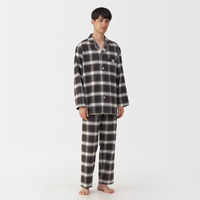 無印良品 メンズ 紳士 脇に縫い目のない フランネル長袖パジャマ 紳士Ｌ ブラウンチェック 良品計画