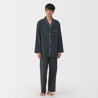 無印良品 メンズ 紳士 脇に縫い目のない フランネル長袖パジャマ 紳士ＸＬ ダークグレー柄 良品計画