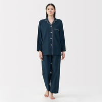 無印良品 レディース 婦人 脇に縫い目のない フランネル長袖パジャマ 婦人Ｍ ダークネイビー 良品計画