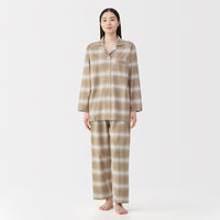 無印良品 レディース 婦人 脇に縫い目のない フランネル長袖パジャマ 婦人Ｍ ペールブラウンチェック 良品計画