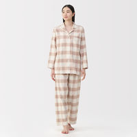 無印良品 レディース 婦人 脇に縫い目のない フランネル長袖パジャマ 婦人Ｌ ピンクチェック 良品計画