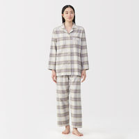 無印良品 レディース 婦人 脇に縫い目のない フランネル長袖パジャマ 婦人Ｍ ラベンダーチェック 良品計画