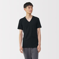 無印良品 メンズ　紳士 あったか綿 Ｖネック半袖Ｔシャツ 紳士Ｌ 黒 良品計画