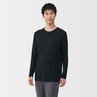 無印良品 メンズ　紳士 脇に縫い目のない なめらか クルーネック長袖Ｔシャツ 紳士ＸＬ 黒 良品計画