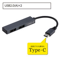 ナカバヤシ USB2.0 TypeーC 2ポートハブ 極薄極細 グレー UH-C2562GY 1個