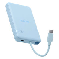 モバイルバッテリー 5000mAh 小型 USB-Cケーブル一体型 ブルー DE-C62-5000BU エレコム 1個（直送品）