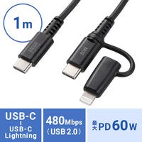 サンワサプライ USB2.0 TypeーCケーブル(Lightning変換アダプタ付き) KB-IPLTCCP6010BK 1本