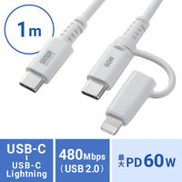 サンワサプライ USB2.0 TypeーCケーブル(Lightning変換アダプタ付き) KB-IPLTCCP6010W 1本