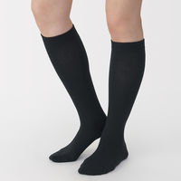 無印良品 レディース 婦人 足なり直角 履き口やわらか ハイソックス 口ゴムなし 再生コットン ２１～２３ｃｍ 黒 良品計画