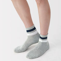 無印良品 メンズ 紳士 足なり直角 パイル編み ショート丈靴下 ライン ２５～２７ｃｍ グレーボーダー 良品計画