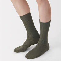 無印良品 メンズ 紳士 足なり直角 ズレ落ちにくいリブ編み靴下 ２５～２７ｃｍ カーキ 良品計画