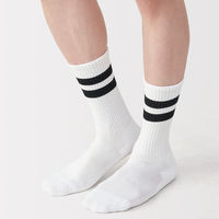 無印良品 メンズ 紳士 足なり直角 パイル編み 靴下 ライン ２５～２７ｃｍ 白ボーダー 良品計画