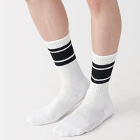 無印良品 メンズ 紳士 足なり直角 パイル編み 靴下 ライン ２５～２７ｃｍ 白柄 良品計画