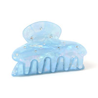 ヘアクリップ　ラインストーン付きシェルバンスクリップ ブルー LAKOLE/ラコレ