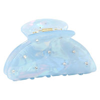 ヘアクリップ　ラインストーン付きシェルバンスクリップ ブルー 1セット（1個×2） LAKOLE/ラコレ