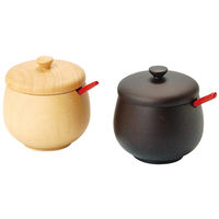 ヤマコー 薬味入れ 木製 蓋付き スプーン付き 蓋付丸型薬味入 ダークブラウン 455965 1個（直送品）