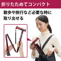 竹虎 バンブーステッキワイド 折りたたみ杖 ワインレッド 104991 1本