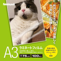 ナカバヤシ ラミネートフィルム75μm 100枚入り A3サイズ LPR-A3E2-75 1冊