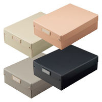 Roomy 折りたたみボックス 浅型 収納ケース 収納ボックス タオル収納 小物収納 コンパクト フタ付 A4 ブラック A795-24（わけあり品）