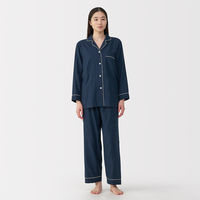 無印良品 レディース 婦人 脇に縫い目のない 二重ガーゼ長袖パジャマ 婦人Ｌ ダークネイビー 良品計画