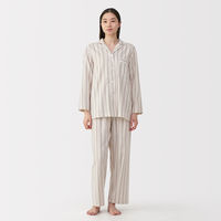 無印良品 レディース 婦人 脇に縫い目のない 二重ガーゼ長袖パジャマ 婦人Ｍ サンドベージュストライプ 良品計画