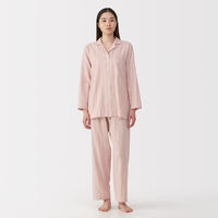 無印良品 レディース 婦人 脇に縫い目のない 二重ガーゼ長袖パジャマ 婦人ＸＬ ピンクストライプ 良品計画