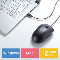 有線マウス　静音　3ボタン　中型サイズ　ブルーLED　MA-BLC194SBK　サンワサプライ　1個（直送品）