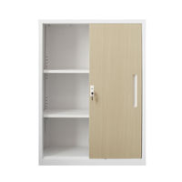 スマイル スチールストレージ（幅800mm） 3段 引違い オーク木目（鍵付・シリンダー錠） 幅800×奥行350×高さ1110mm 1台（取寄品）