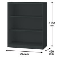 オカムラ スチール収納VILLAGE オープン（シェルビング） 3段 本体（下置き） 幅900×奥行450×高さ1100mm ブラック 1台（取寄品）