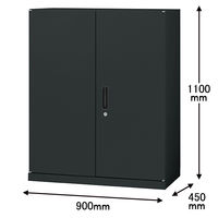 オカムラ スチール収納VILLAGE 両開き（シリンダー錠） 3段 本体（下置き） 幅900×奥行450×高さ1100mm ブラック 1台（取寄品）