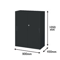 オカムラ スチール収納VILLAGE 引違い（2枚引違い・シリンダー錠） 3段 連結用（上置き） 幅900×奥行450×高さ1050mm ブラック 1（取寄品）