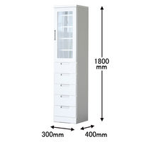 【設置込】サン キッチンボード スリムII 上 ガラス・下 引出し 30HG ホワイト 幅300×奥行400×高さ1800mm 1台（取寄品）