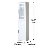 【設置込】サン キッチンボード スリムII 上 ガラス・下 片開き 40TG ホワイト 幅400×奥行400×高さ1800mm 1台（取寄品）