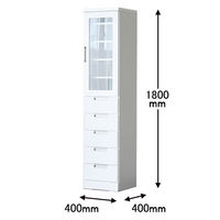 【設置込】サン キッチンボード スリムII 上 ガラス・下 引出し 40HG ホワイト 幅400×奥行400×高さ1800mm 1台（取寄品）