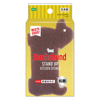 キッチンスポンジ ハード ブラウン 犬 研磨材付き 抗菌 日本製 1セット（1個×5）オーエ