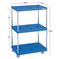 エスコ 600x410x495mm/三段/70kg ツールワゴン(樹脂製) EA956SB-4 1台（直送品）